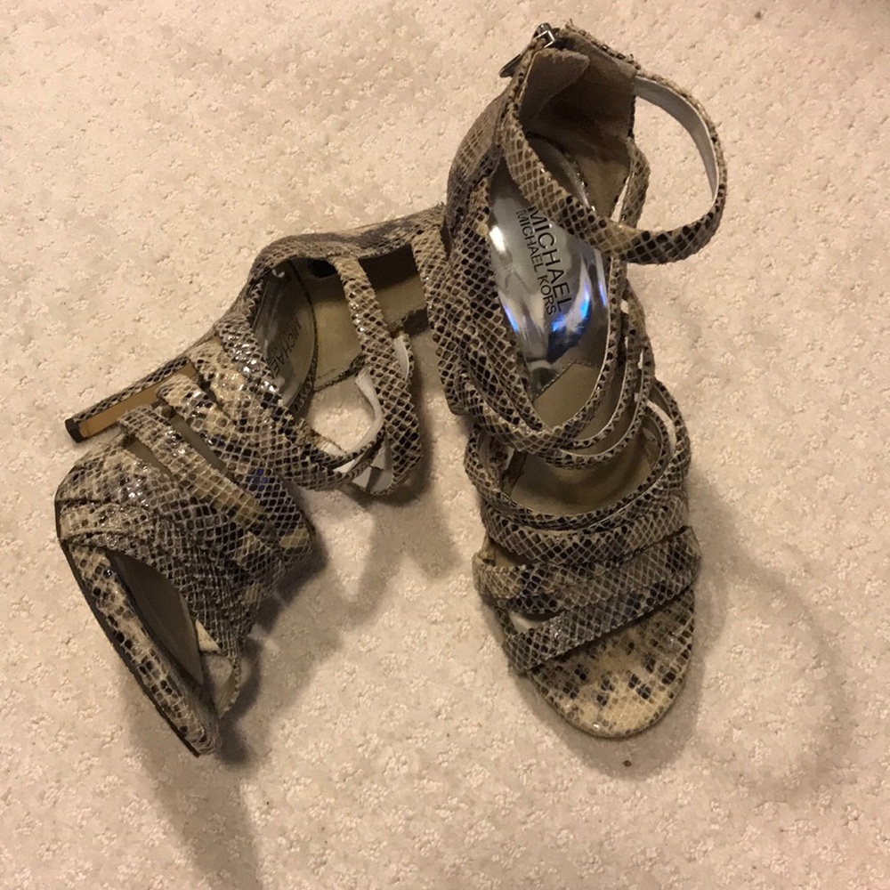 Michael Kors snake embossed strappy heels 8.5